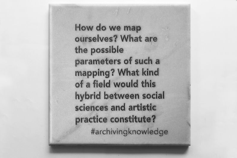 How do we map ourselves? What are the possible parameters of such a mapping? what kind of a field would this hybrid between social sciences and artistic practice constitute?, From the series: Archiving Knowledge, hand engraved marble, 2018