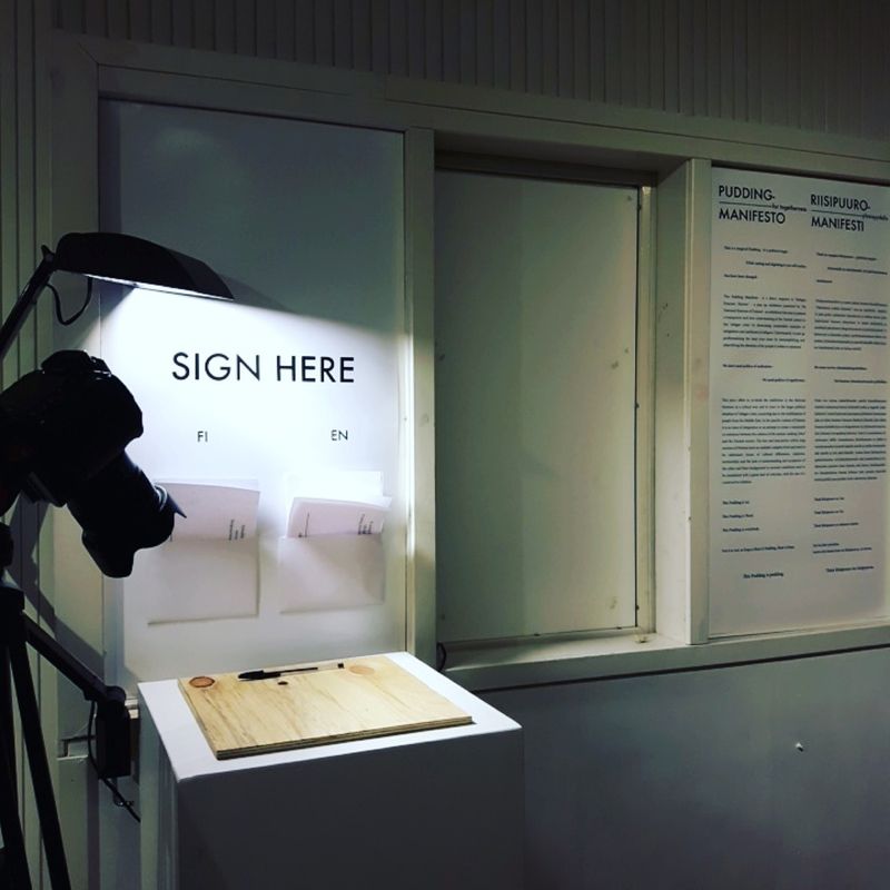 Installation view, Maifesto and Pledge, Pudding Manifesto for Togetherness, 2016